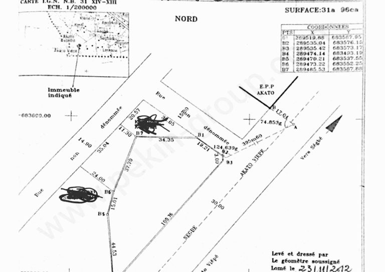 Grand terrain à vendre à Akato-Viepe, Lomé – 3 196 m² avec Titre Foncier en bordure du goudron